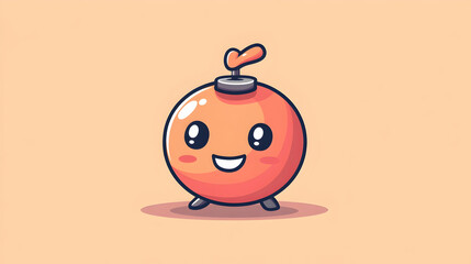 Happy orange bomb character illustration, cartoon style, simple background, for children's book or game design