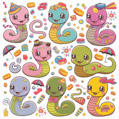 "Adorable Festive Cartoon Snakes Collection"
