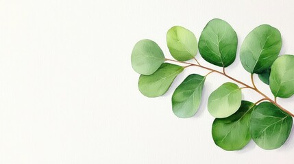 Fresh Green Leaves on a Bright White Background Ideal for Natural and Organic Themes, Perfect for Use in Design Projects, Advertisements, and Eco-Friendly Marketing