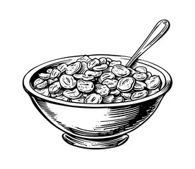 cornflakes bowl engraving black and white outline