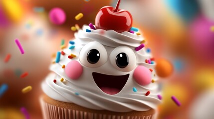 Fototapeta premium Happy cupcake with sprinkles, celebration background, festive food