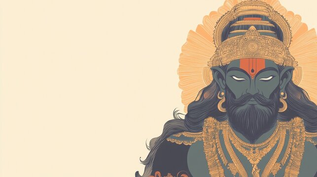 Serene Oniśa, Hindu Deity, Detailed Portrait, Beige Background, Copy Space
