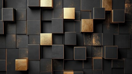 Abstract black and gold cube pattern. Perfect for luxury, modern, or technology designs.