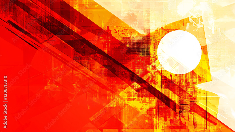 Poster abstract geometric background featuring a vibrant red and yellow color scheme with various shapes an