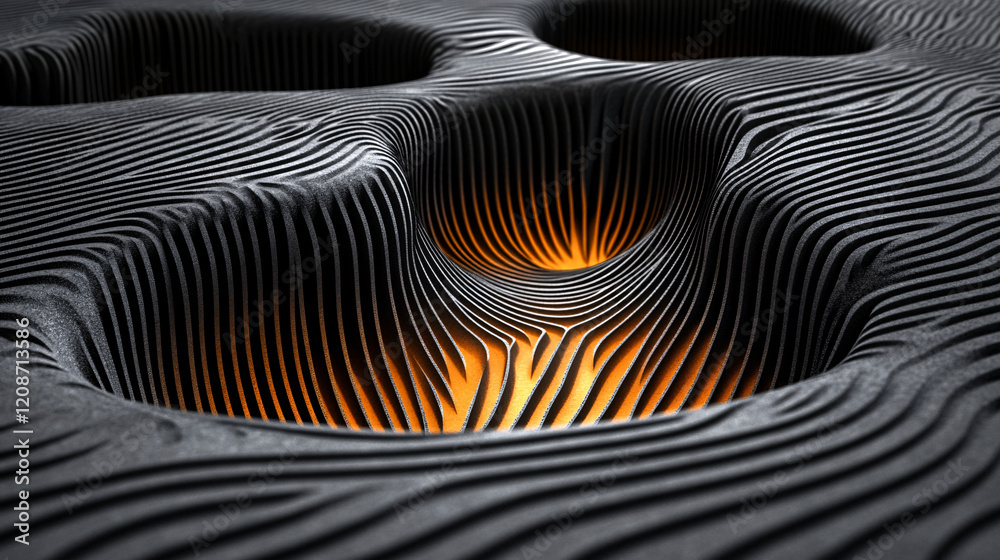 Poster close up of black and orange pattern with intricate design and texture in high resolution