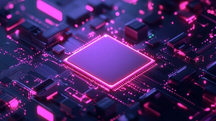 Fototapeta premium Closeup of Glowing Circuit Board with Processor