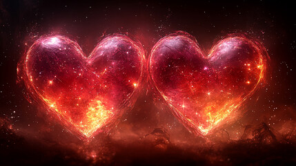 Celestial hearts connect constellations in a night sky of fate and destiny representing relationships with a minimalistic bright tone and blurred empty space evoking a sense of chaos and destiny