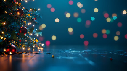 Warm Christmas lights and tree decorations