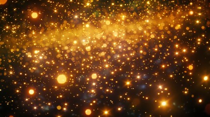 Glimmering golden bokeh background with sparkling lights creating a dreamy atmosphere suitable for festive and celebratory themes in photography and design projects