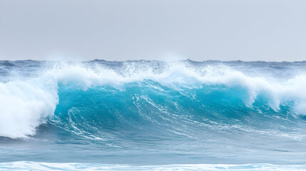 Fototapeta premium Powerful ocean waves crashing, stormy sea, dramatic coastal scene, nature photography for travel websites