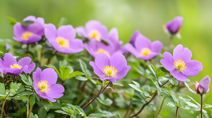 Fototapeta premium Purple wildflowers blooming in garden, soft background, nature photography, ideal for greeting cards