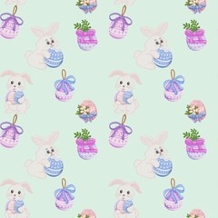 seamless pattern with Easter Theme Light green background