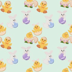 seamless pattern with Easter Theme Light green background