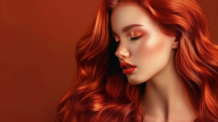 Fototapeta premium Beautiful Girl Model with long wavy and shiny hair, AI generated image