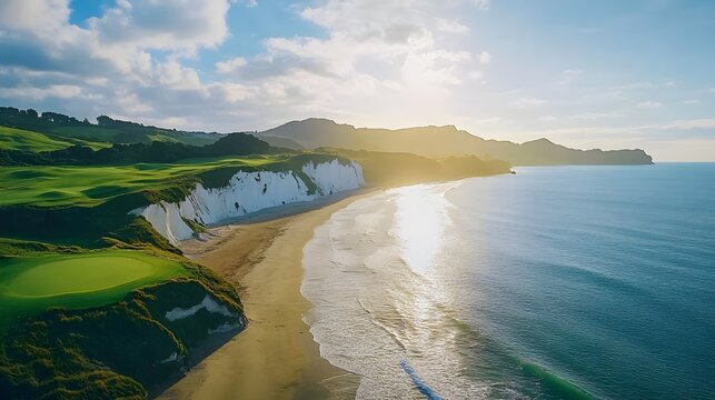 sea beach and clifs at sunrise landscape