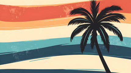 Retro sunset palm tree beach vacation travel poster design