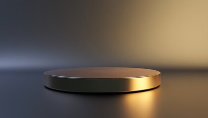 Gold round podium on dark background.