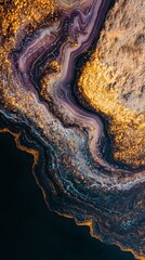 Obraz premium Abstract Acrylic Pour Painting Purple Black Gold Swirls