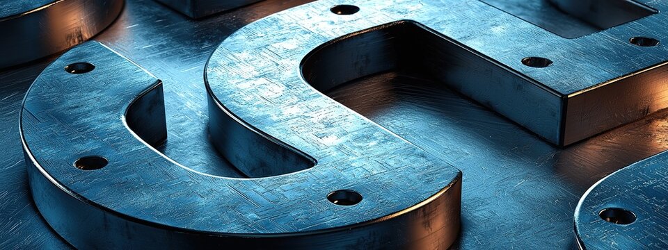 Futuristic metallic typography with bold shadows highlights innovative design