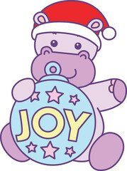 Cute hippo vector icon with christmas theme. Funny baby hippo animal christmas illustration.