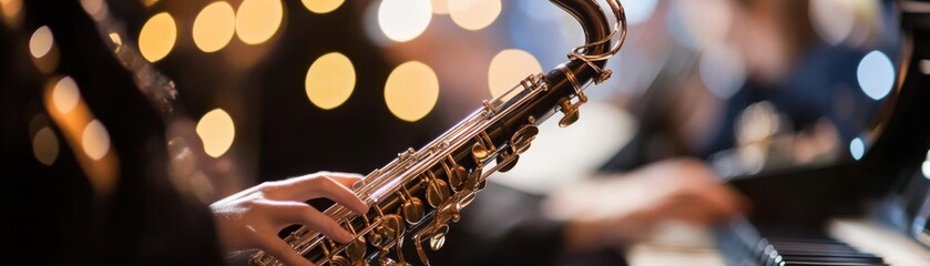 Obraz premium Musicians creating a soulful atmosphere with instruments.