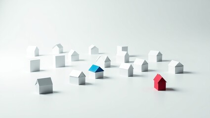 Small paper houses in a scattered arrangement