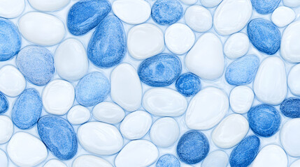 Smooth blue and white stones background texture. Ideal for spa, wellness, or nature websites