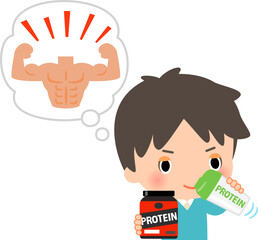 筋肉がついた体を想像しながらプロテインを飲む男性