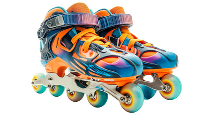 Colorful inline skates designed for fun outdoor activities in bright daylight isolated on transparent background