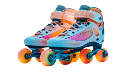 Colorful roller skates with vibrant wheels for active fun and stylish rides isolated on transparent background