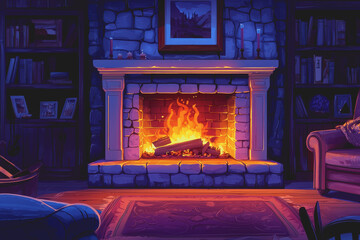 A cozy fireplace with an active fire burning surrounded by a rustic living room setting perfect for creating a warm and inviting atmosphere in the home