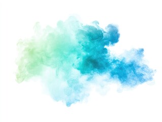 Soft pastel blue and green abstract watercolor clouds on white background. Ideal for design, art projects, and creative concepts. High focus, bright lighting, and volumetric effects.