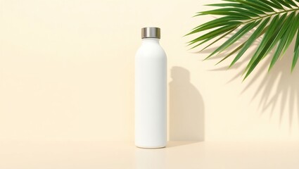 White Water Bottle With Palm Leaf Shadow