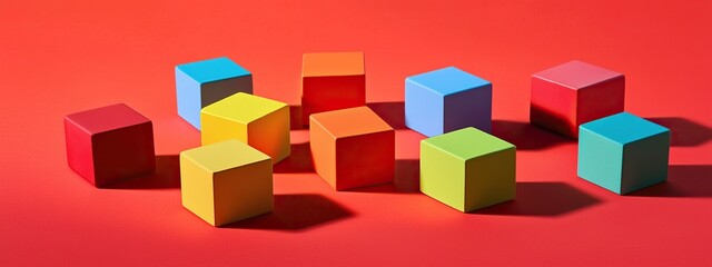 Obraz premium Vibrant arrangement of isometric 3D cubes showcasing bold colors and soft shadows