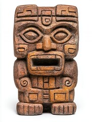 Ancient Stone Statue with Intricate Face and Geometric Patterns