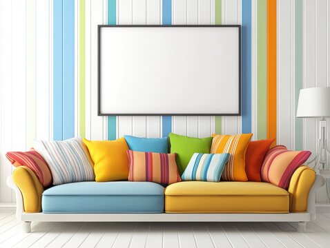 Vibrant couch arrangement modern living room interior design colorful environment cozy viewpoint home aesthetics