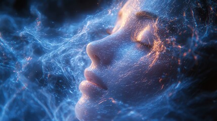 Fototapeta premium Woman's face, ethereal light, energy, transformation, peaceful, spiritual, calmness, abstract art