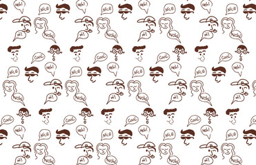 Obraz premium seamless pattern with people faces and positive thoughts in minimalist simple style. Vector