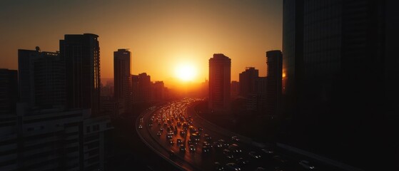 Dramatic Sunset Timelapse  City Highway Traffic Jam