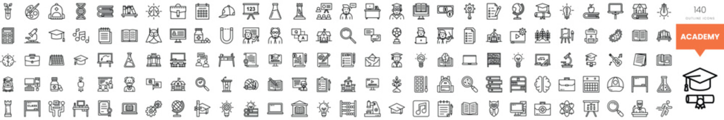 Collection of monochrome icons representing various concepts and objects.