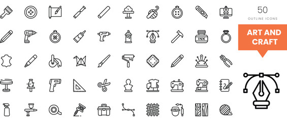 Set of artistic icons featuring tools for creative projects and crafts.