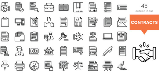 A collection of outlined icons representing contracts and legal documents.