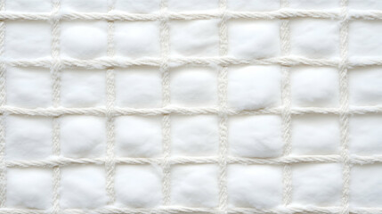 White cotton textured fabric with rope grid; close-up studio shot; ideal for textile background