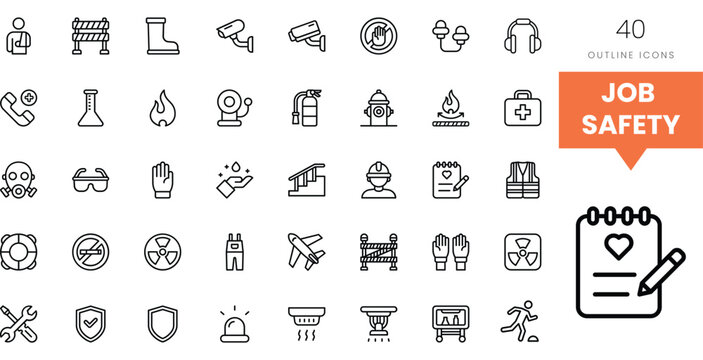 An array of job safety icons illustrating essential workplace safety themes.