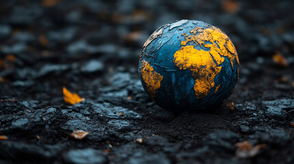 A stark representation of a dry, burned, and lifeless Earth, symbolizing the consequences of climate change, with an isolated and minimalistic background emphasizing desolation and chaos

