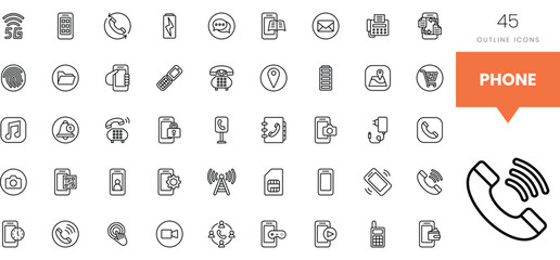 Collection of phone-related outline icons in a minimalistic style.
