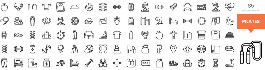 Collection of fitness and Pilates icons, highlighting health and wellness activities.