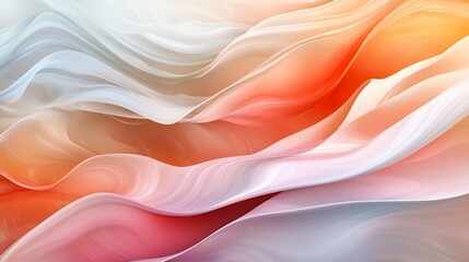 Obraz premium Abstract flowing waves of pastel orange, pink, and white.