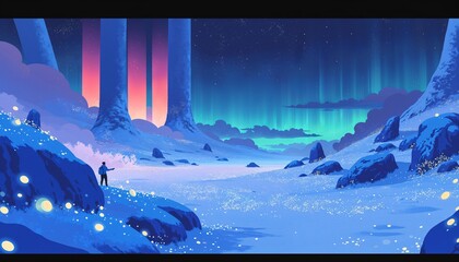Aweinspiring Aurora Borealis Winter Landscape Art