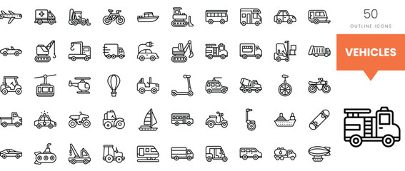 A diverse collection of outline icons representing various vehicles.